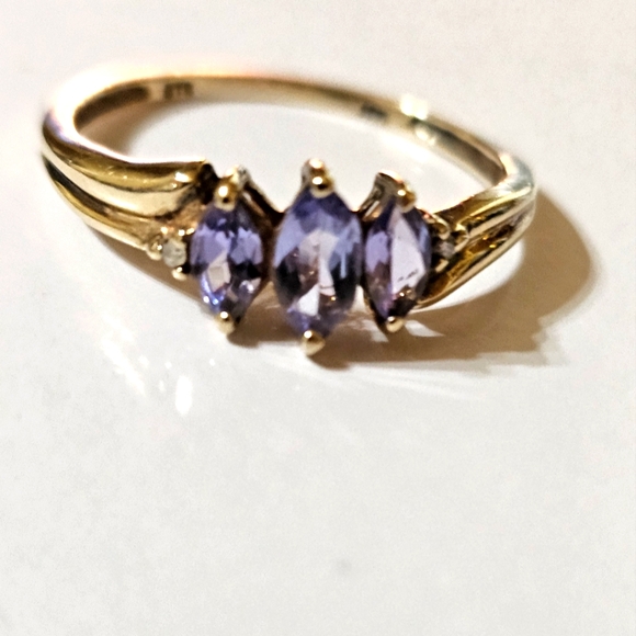 Marquise Cut Genuine Tanzanite & Diamond Ring 10K Yellow Gold Size 7 - Picture 6 of 15